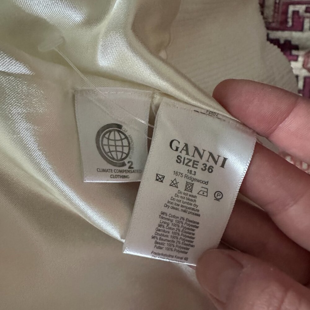 Ganni Ridgewood Faux Fur-trimmed Cotton-blend Corduroy Jacket in off-white. - Picture 12 of 12